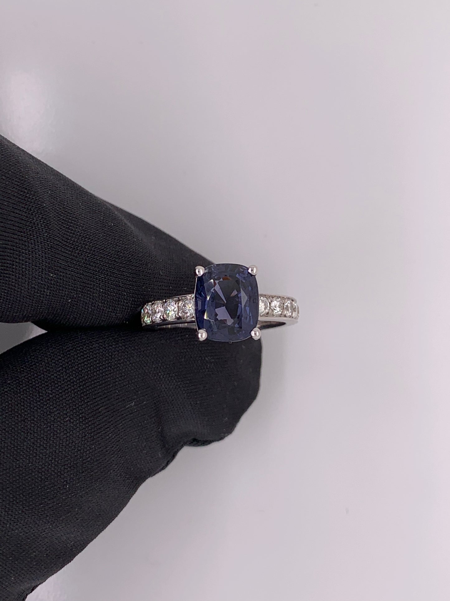 Blue Cushion Spinel in 14kt. White gold with Diamonds - FlawlessCarat