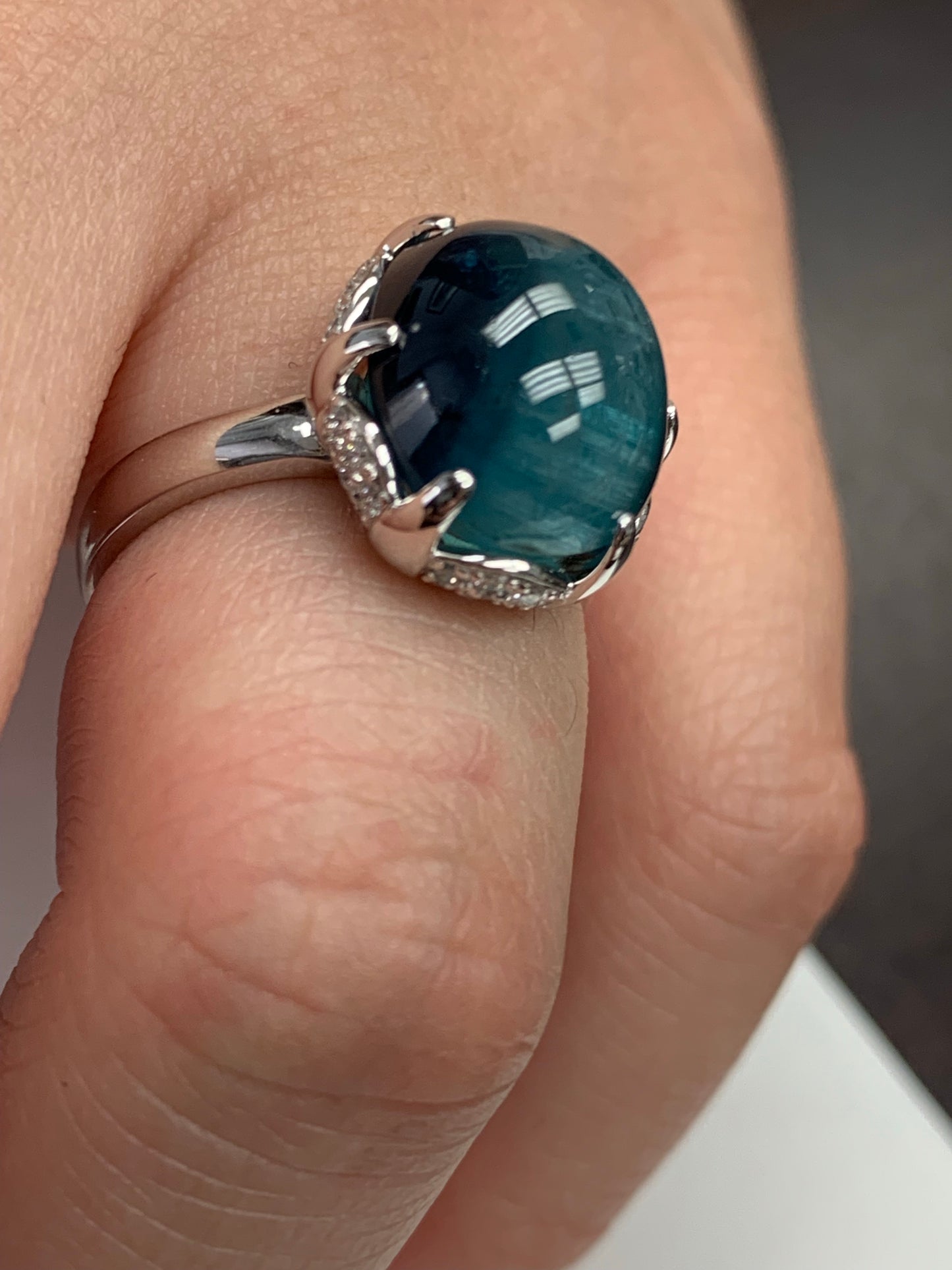 Blue Tourmaline Set in 18 karat White Gold and Diamond Pave Ring - FlawlessCarat