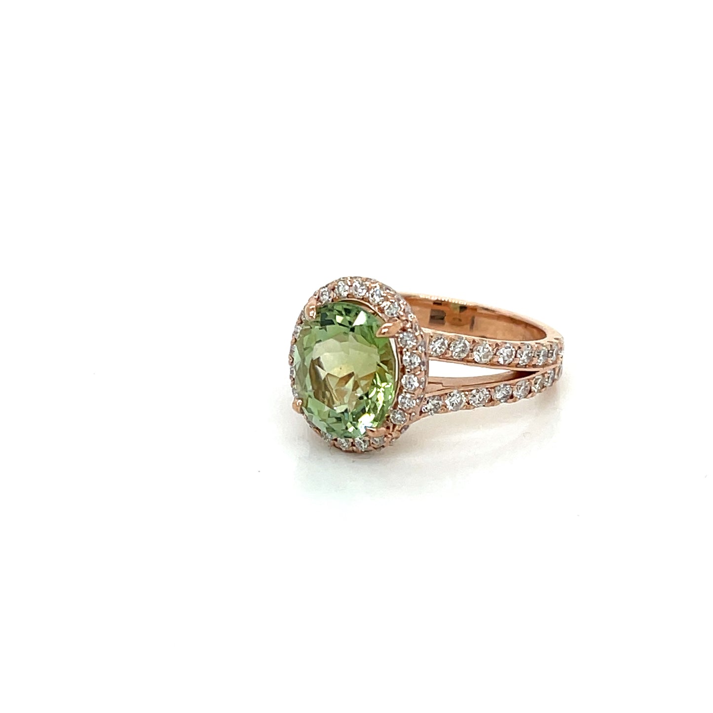 Double Halo Green Tourmaline  and Diamond Ring - FlawlessCarat