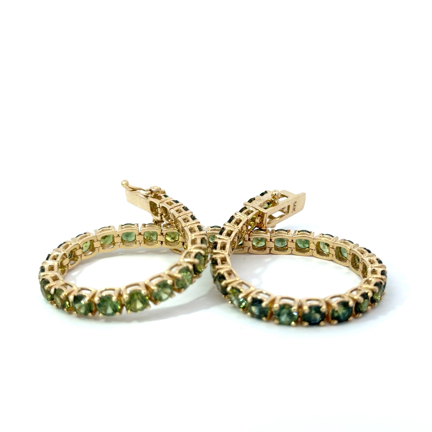 Natural Green Sapphire Tennis Bracelet in 14kt. Yellow Gold