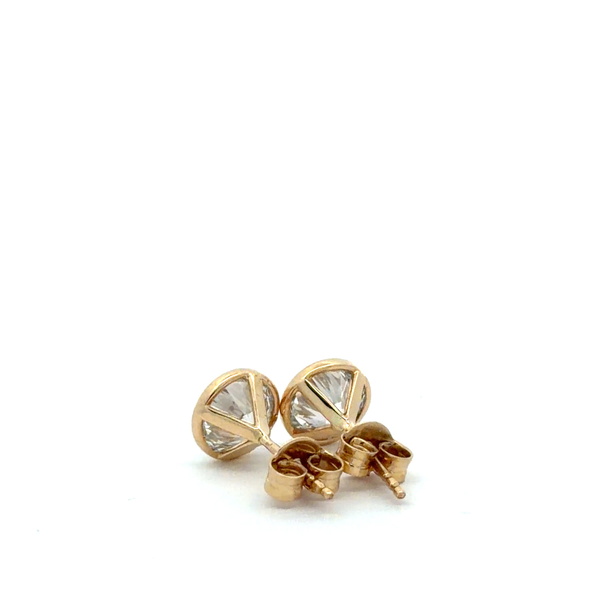 3.03 Carat IGI-Certified Lab-Grown Round Diamond Bezel Studs in 14K Yellow Gold