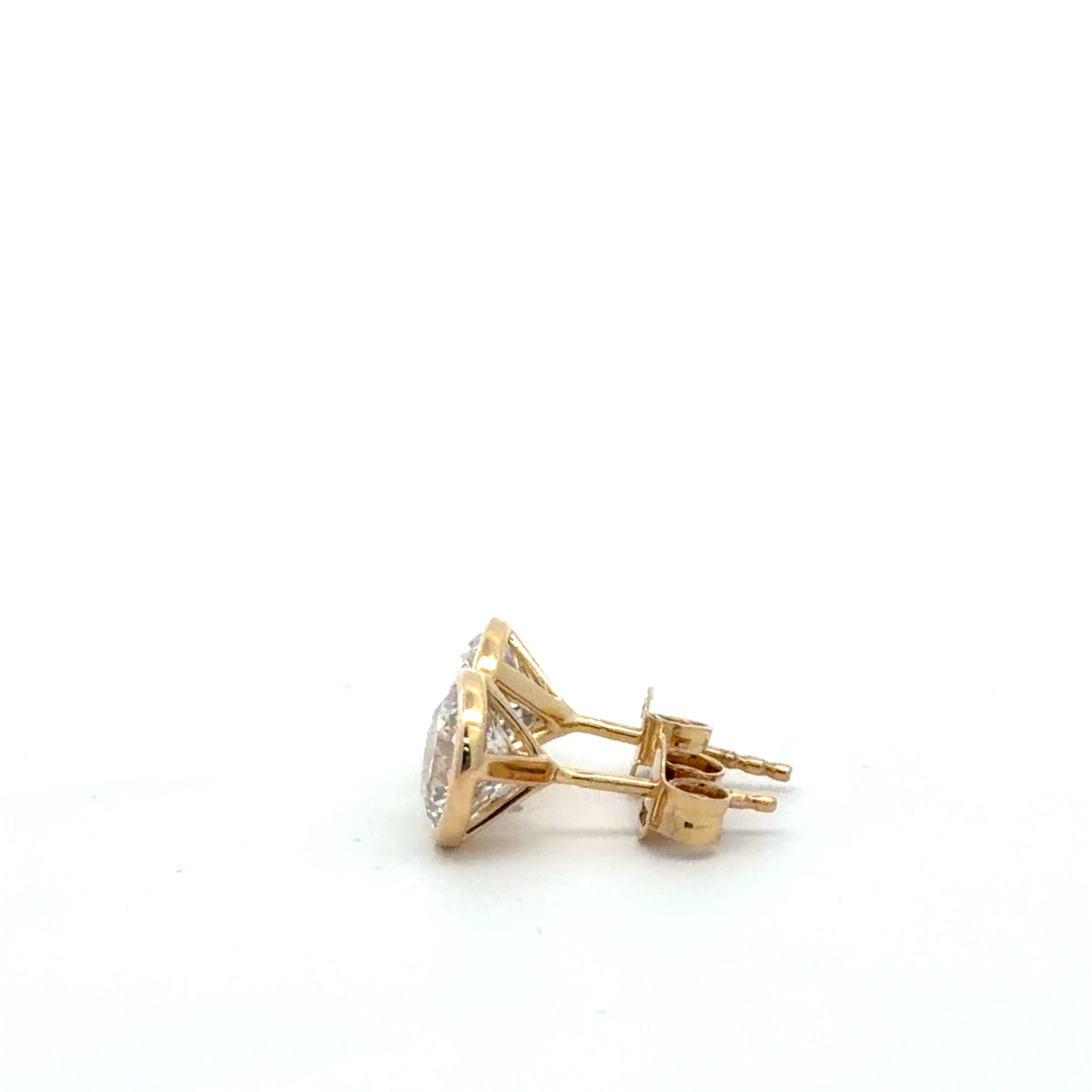 3.03 Carat IGI-Certified Lab-Grown Round Diamond Bezel Studs in 14K Yellow Gold