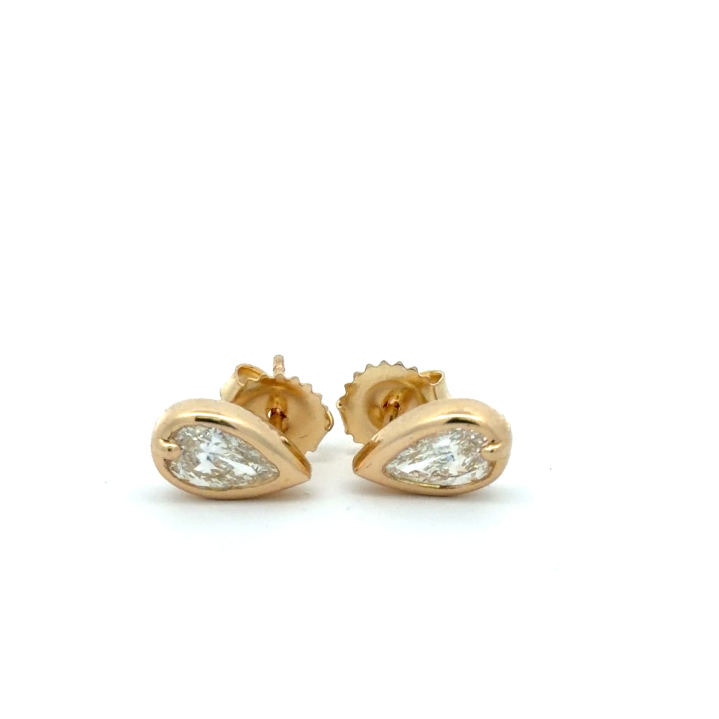 Natural Mined Pear Shaped Diamond Studs in Bold Yellow Gold Settings