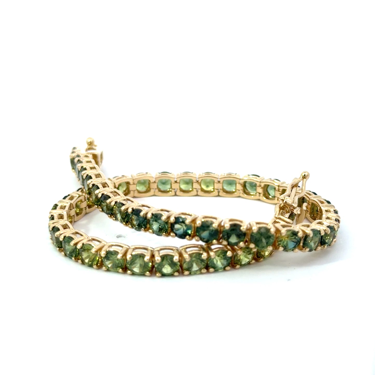Natural Green Sapphire Tennis Bracelet in 14kt. Yellow Gold