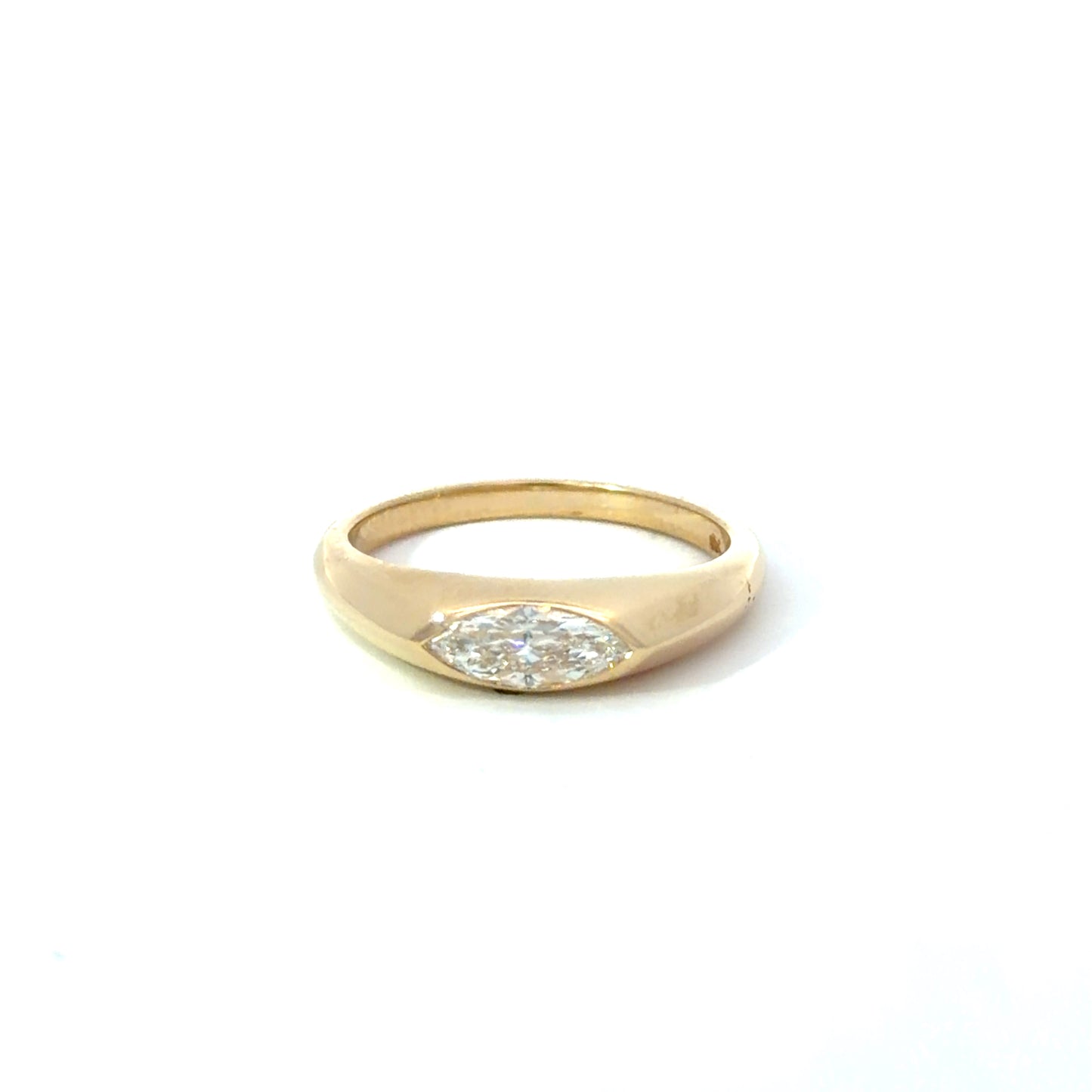 Signet Style 14Kt. Yellow Gold Ring with Natural Marquise Diamond weighing .59 carats set East-West