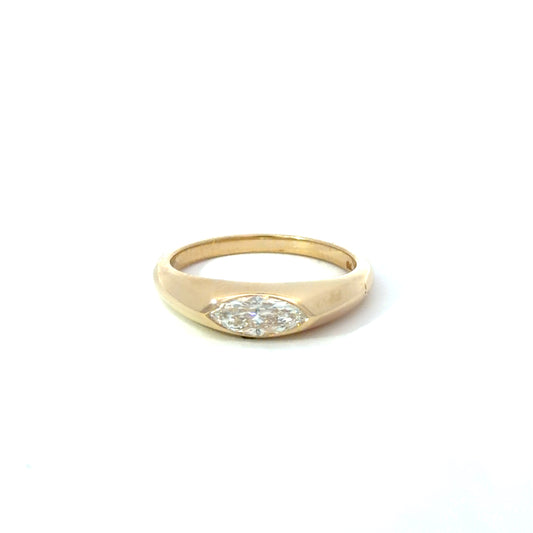 Signet Style 14Kt. Yellow Gold Ring with Natural Marquise Diamond weighing .59 carats set East-West