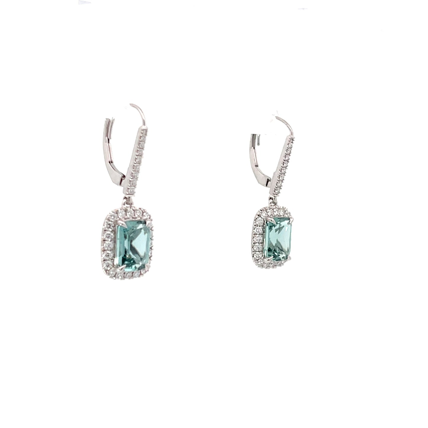 Elongated Cushion Cut Blue Tourmaline Halo Drop Earrings