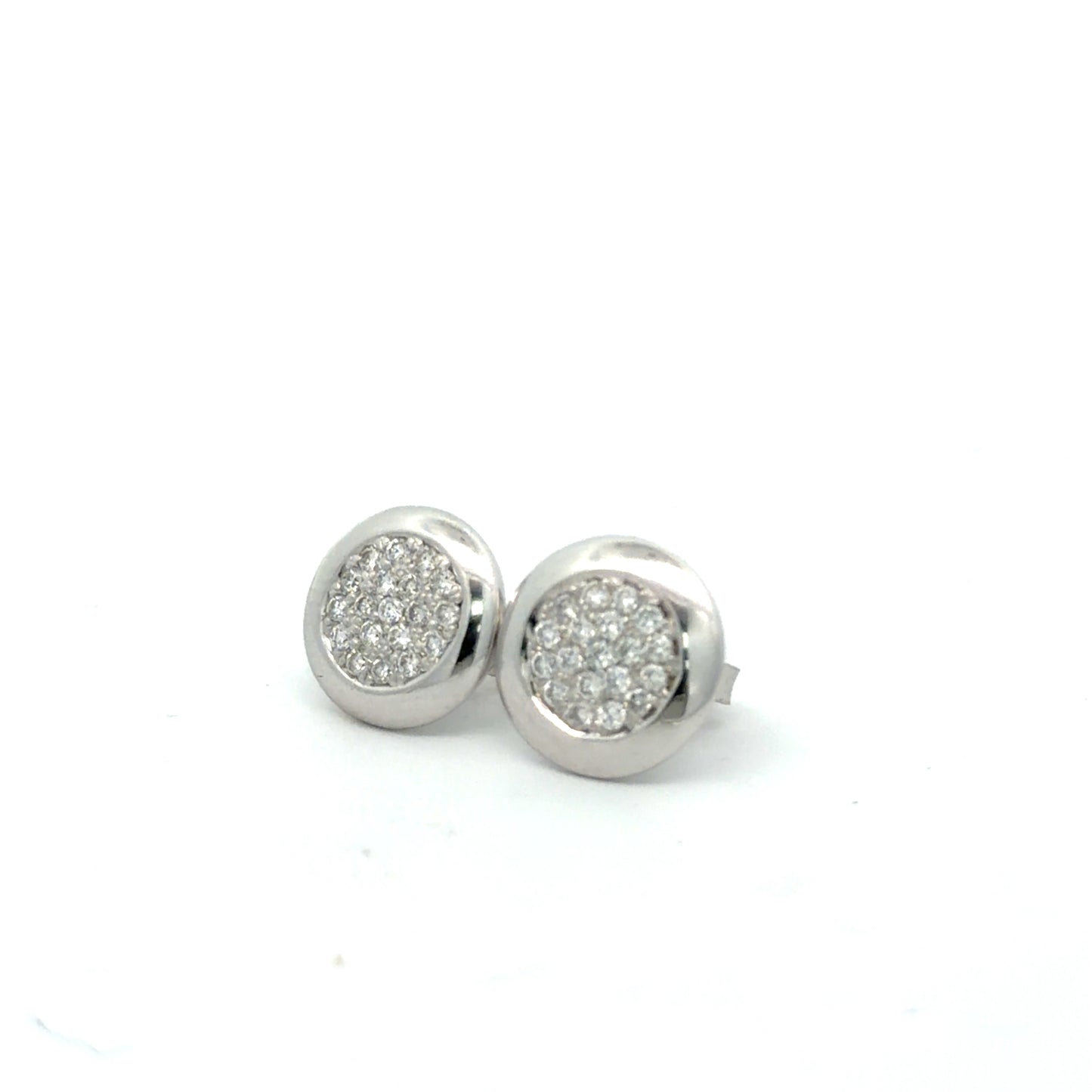 18kt. White Gold Pave Natural Mined Diamond Button Earrings