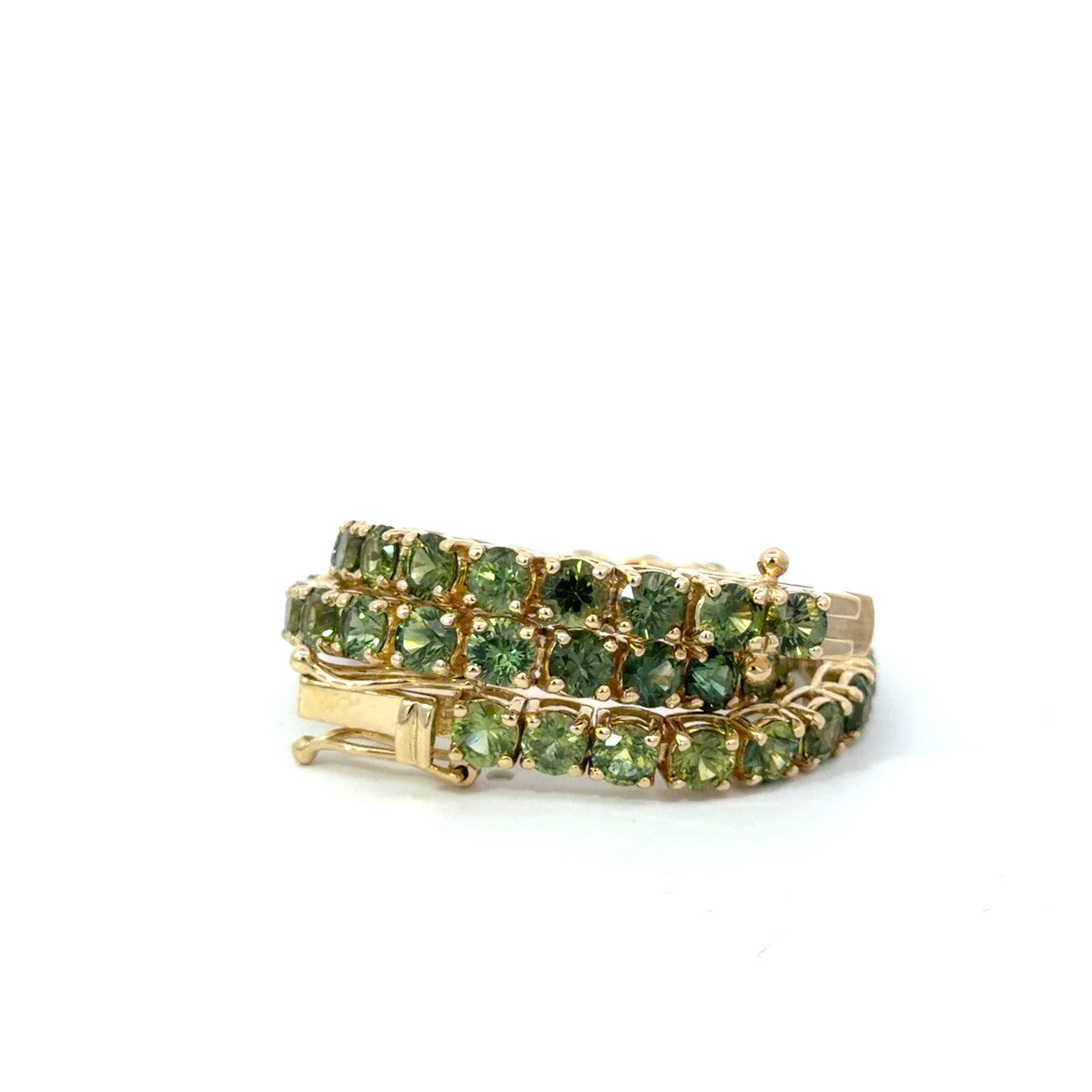 Natural Green Sapphire Tennis Bracelet in 14kt. Yellow Gold