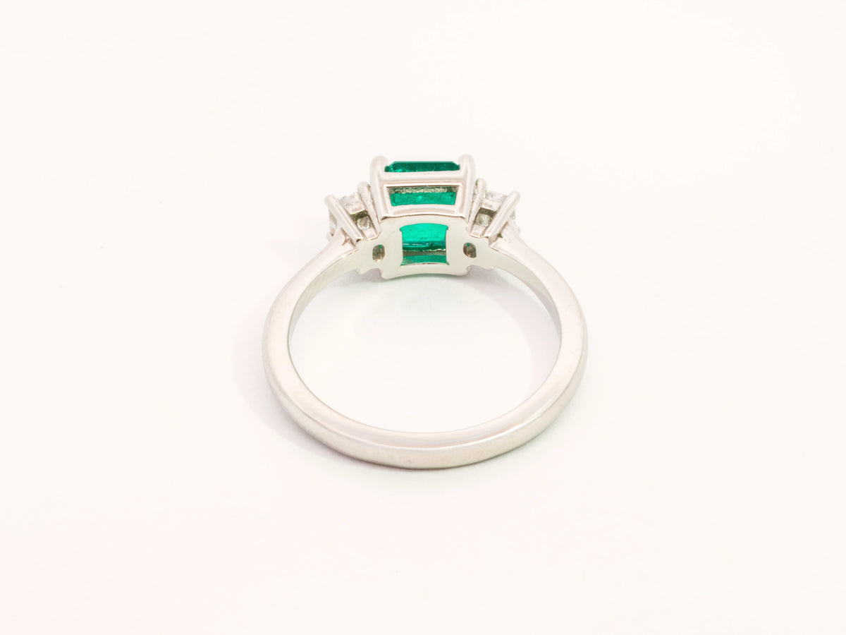 Three-Stone Emerald and Diamond Ring in Platinum