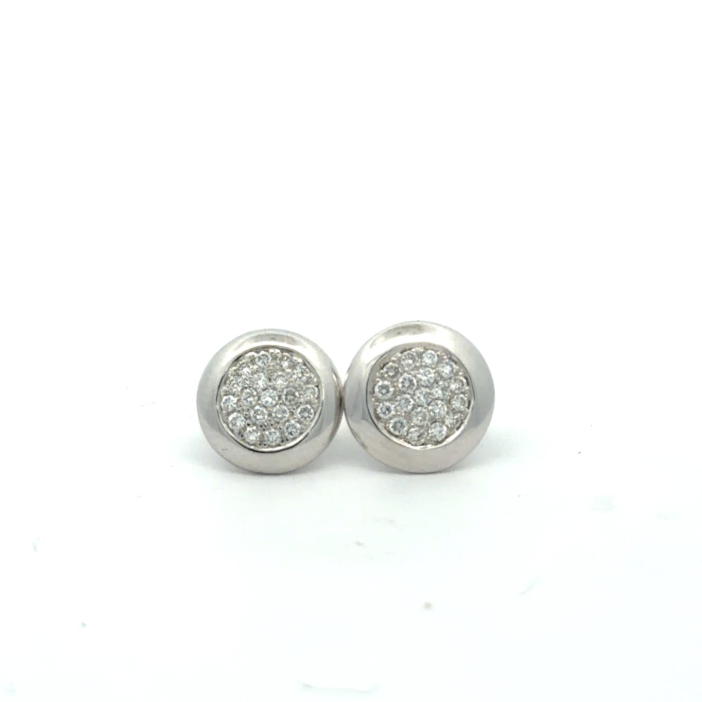 18kt. White Gold Pave Natural Mined Diamond Button Earrings