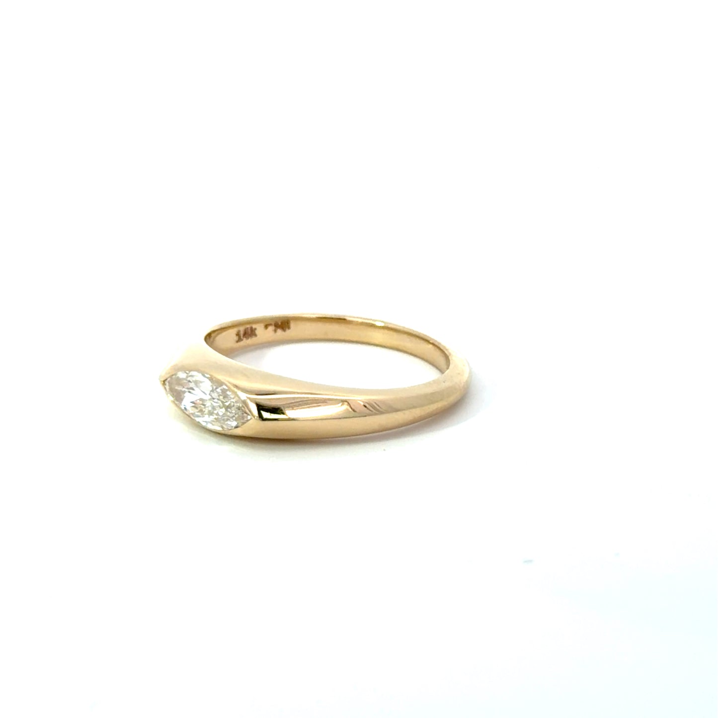 Signet Style 14Kt. Yellow Gold Ring with Natural Marquise Diamond weighing .59 carats set East-West