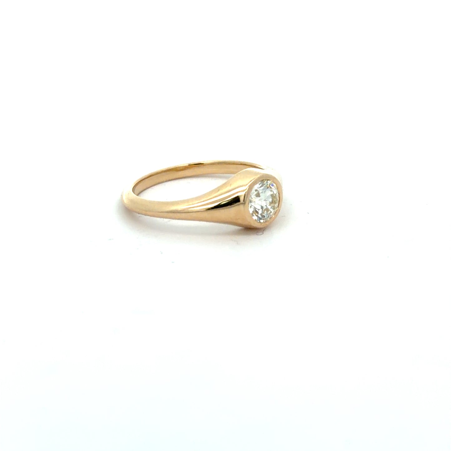Signet Style 14Kt. Yellow Gold Ring with Natural Antique Round Diamond weighing .70 carats