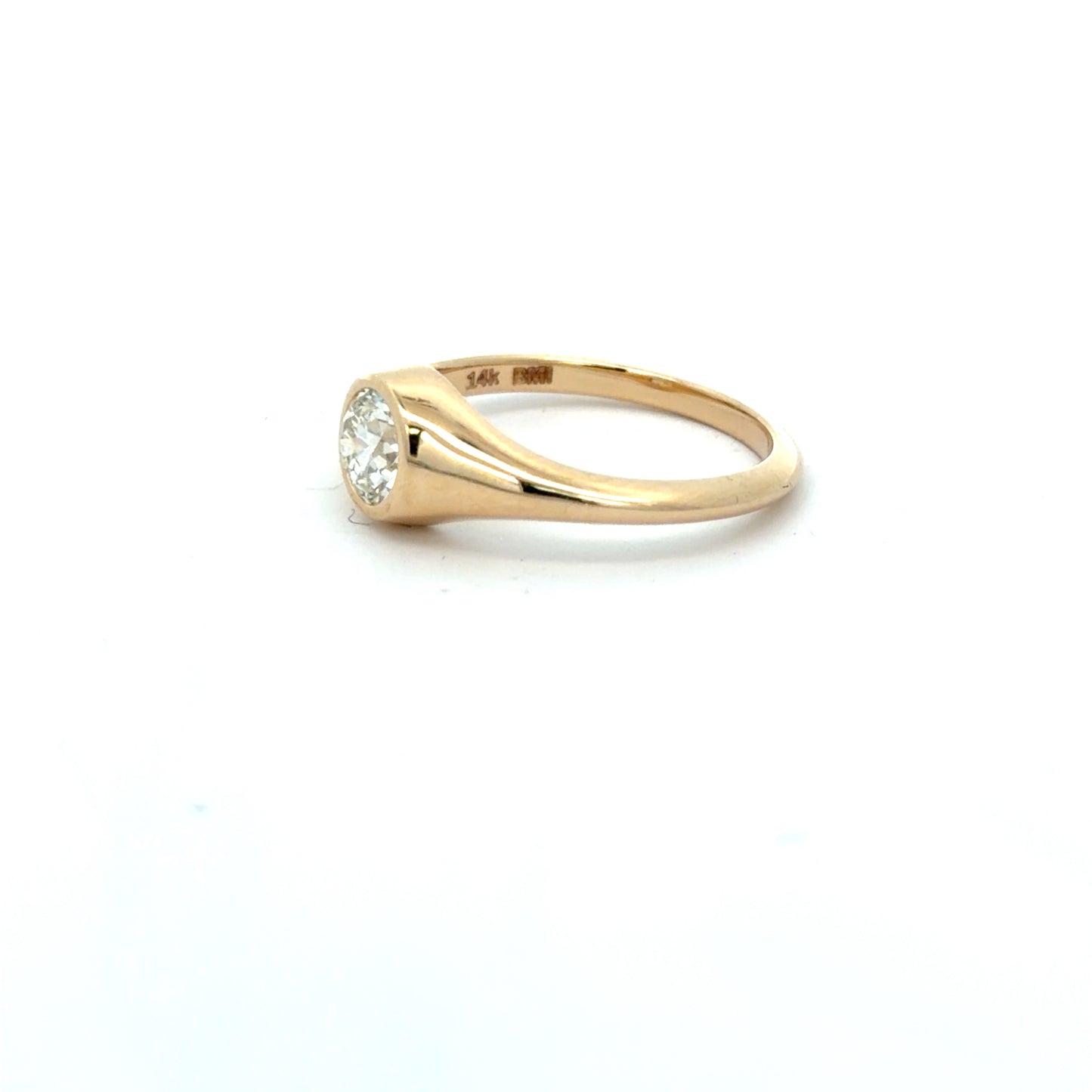 Signet Style 14Kt. Yellow Gold Ring with Natural Antique Round Diamond weighing .70 carats