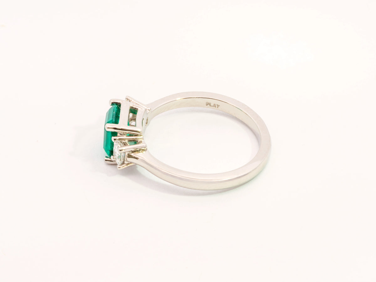Three-Stone Emerald and Diamond Ring in Platinum