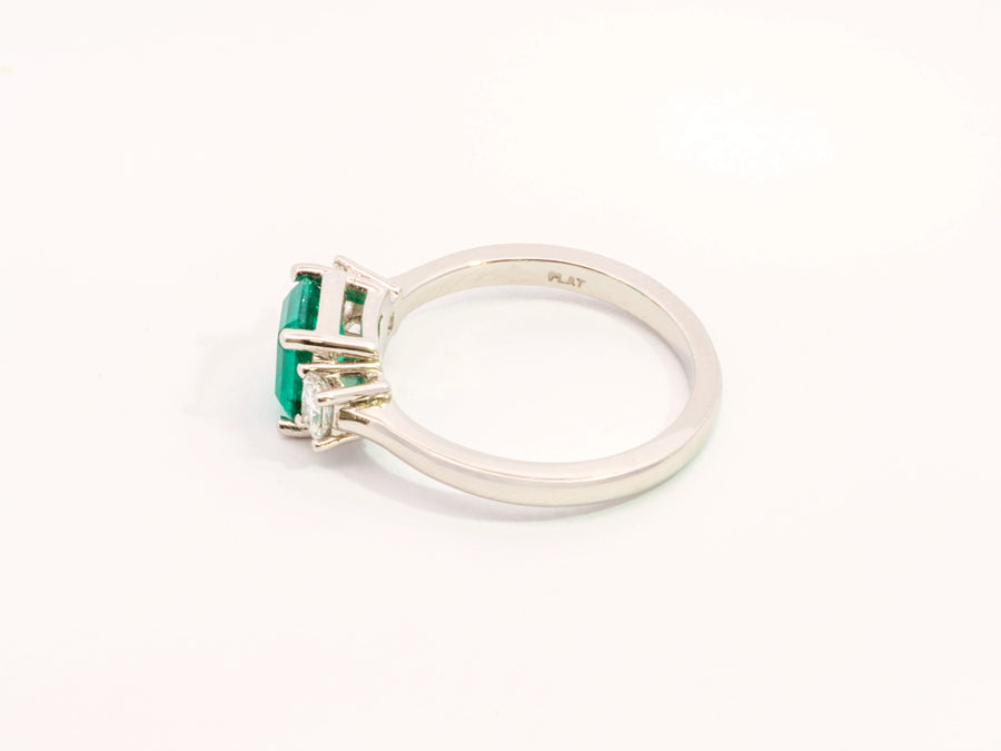 Three-Stone Emerald and Diamond Ring in Platinum