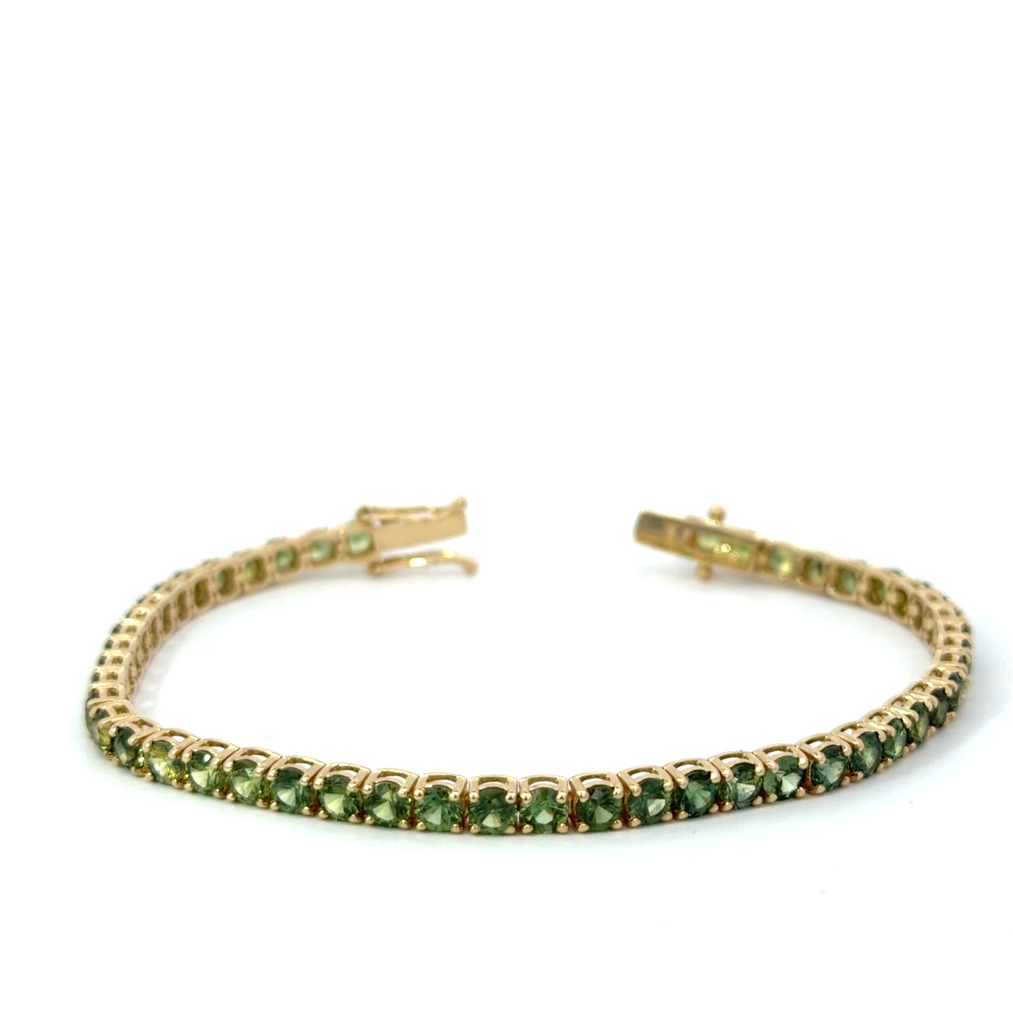 Natural Green Sapphire Tennis Bracelet in 14kt. Yellow Gold