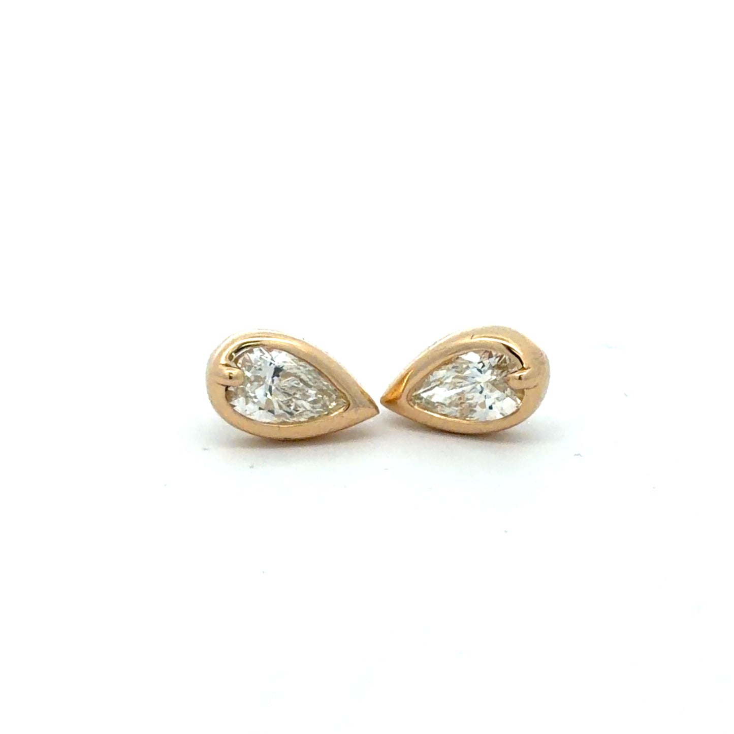 Natural Mined Pear Shaped Diamond Studs in Bold Yellow Gold Settings
