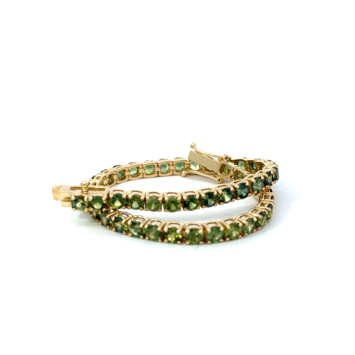 Natural Green Sapphire Tennis Bracelet in 14kt. Yellow Gold