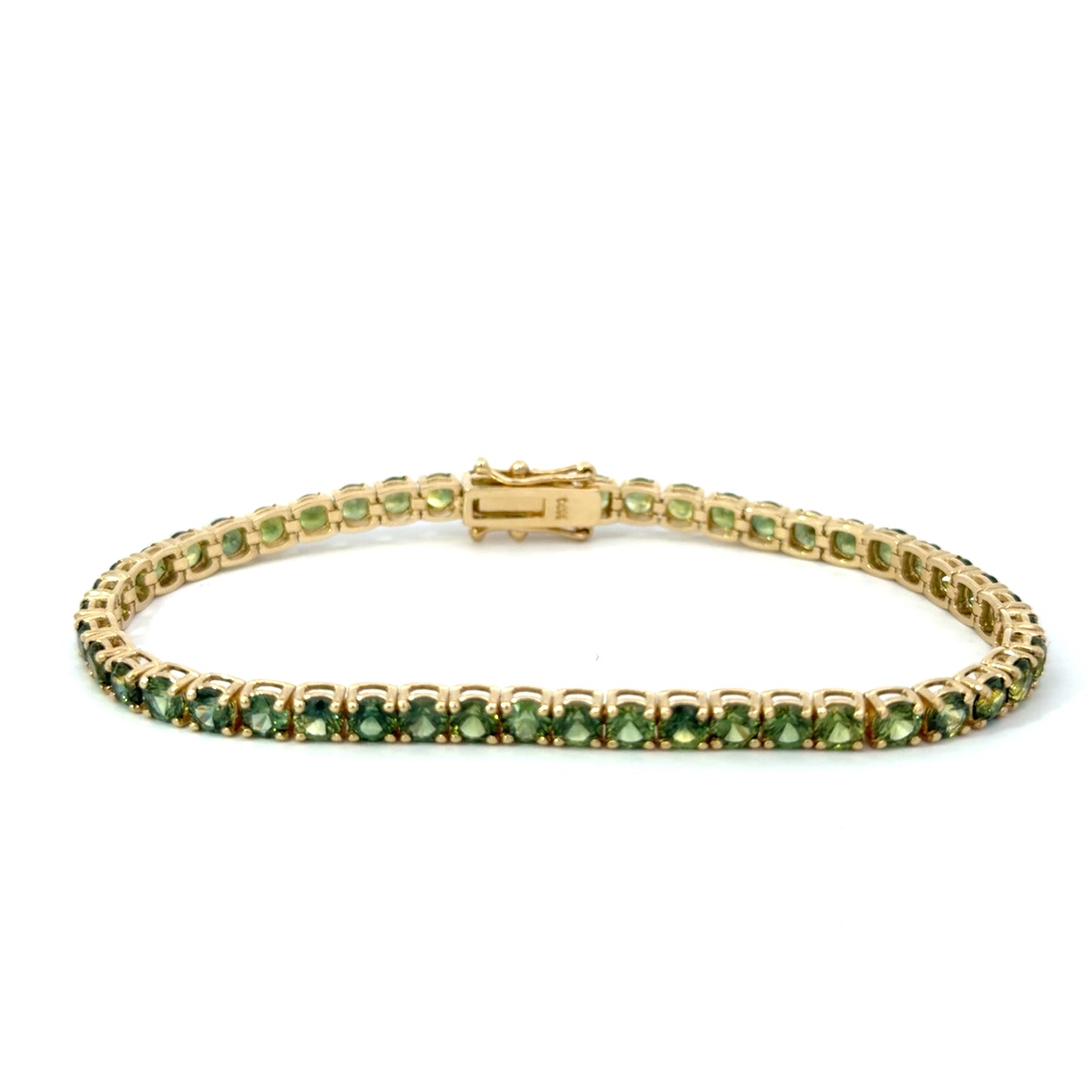 Natural Green Sapphire Tennis Bracelet in 14kt. Yellow Gold