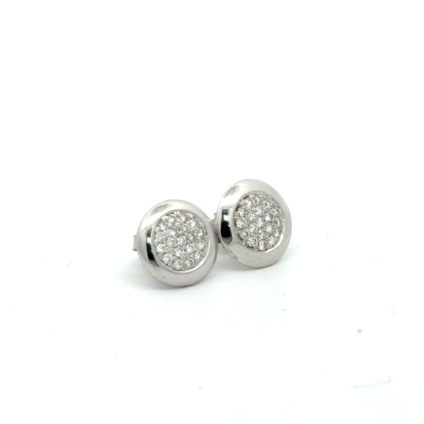 18kt. White Gold Pave Natural Mined Diamond Button Earrings