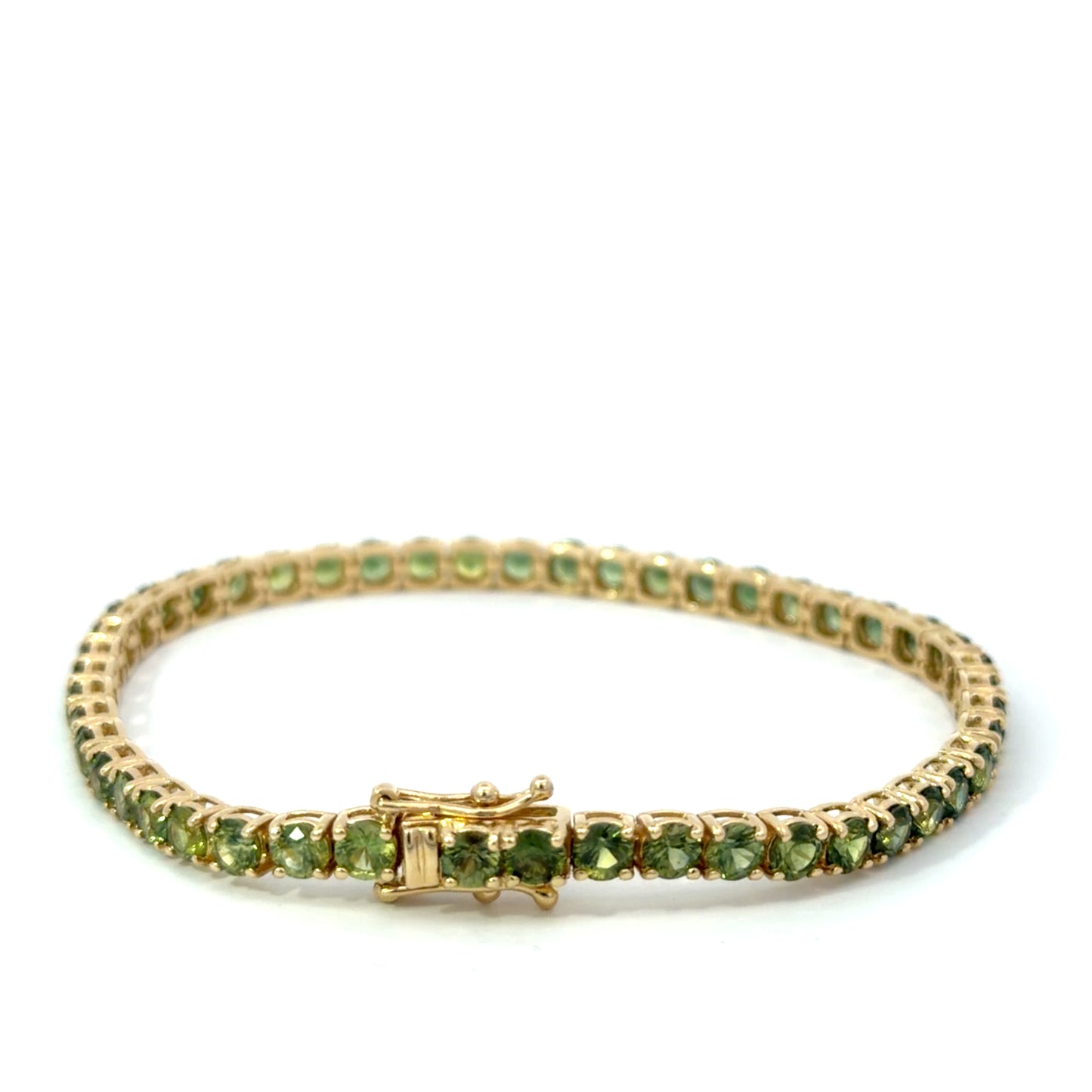 Natural Green Sapphire Tennis Bracelet in 14kt. Yellow Gold