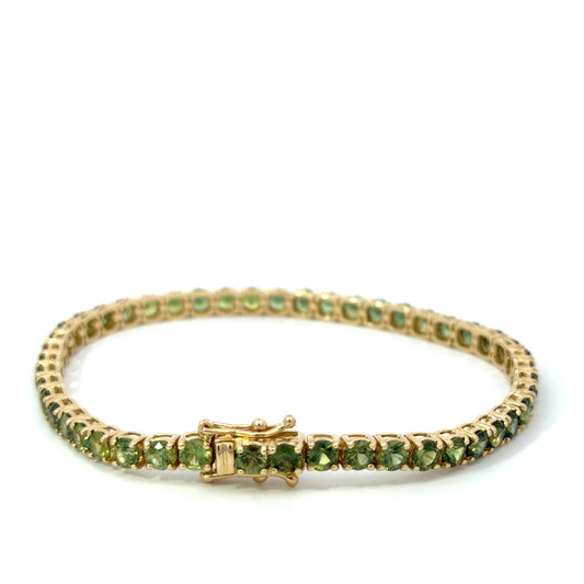 Natural Green Sapphire Tennis Bracelet in 14kt. Yellow Gold
