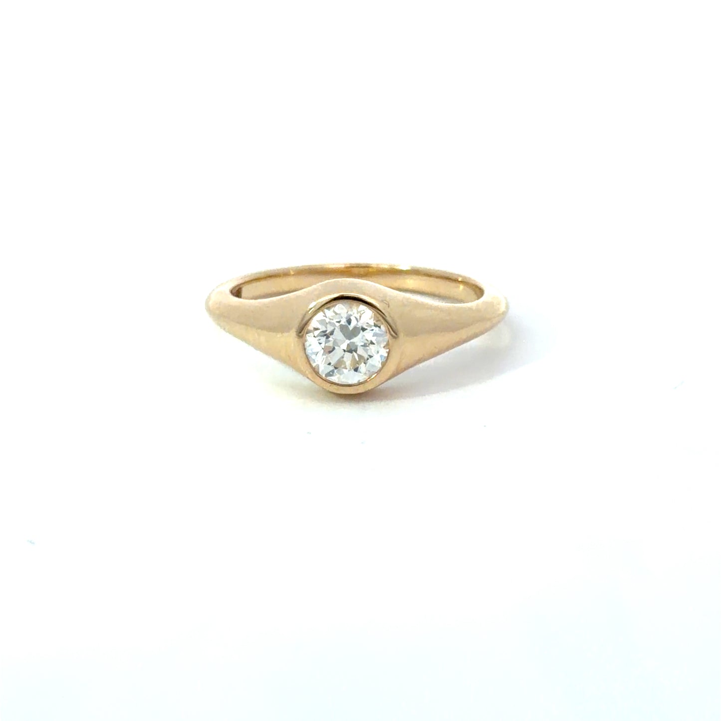 Signet Style 14Kt. Yellow Gold Ring with Natural Antique Round Diamond weighing .70 carats