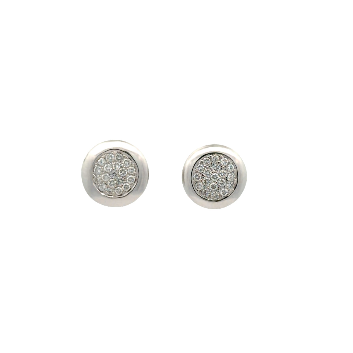 18kt. White Gold Pave Natural Mined Diamond Button Earrings