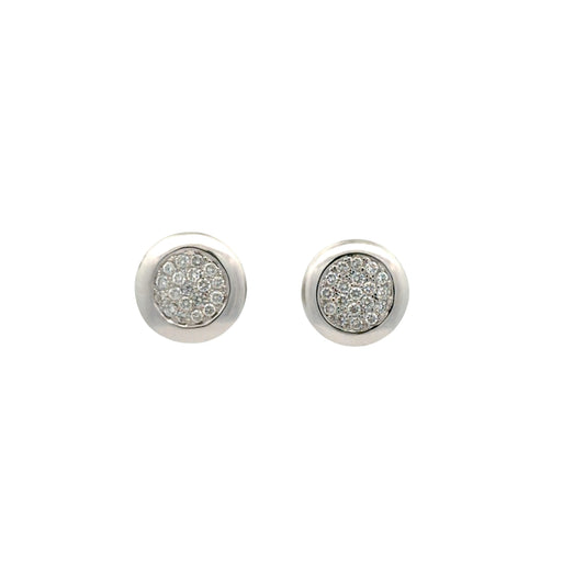 18kt. White Gold Pave Natural Mined Diamond Button Earrings