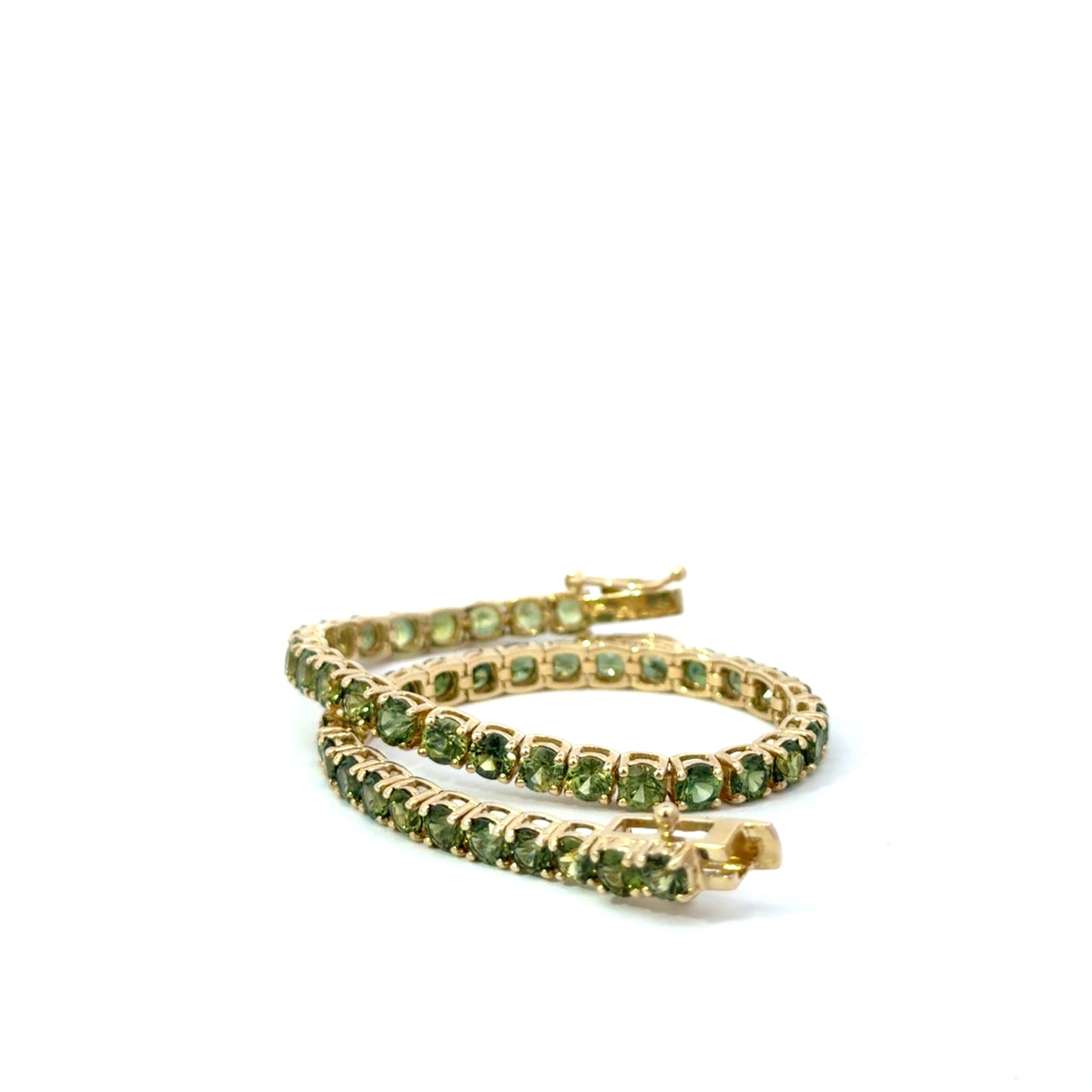 Natural Green Sapphire Tennis Bracelet in 14kt. Yellow Gold