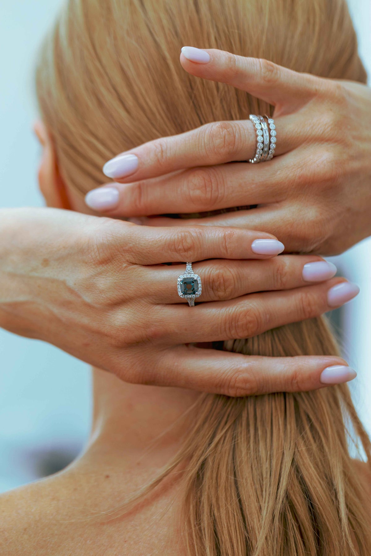 Collectible Lab-Grown Dark Blue Diamond Halo Statement Ring