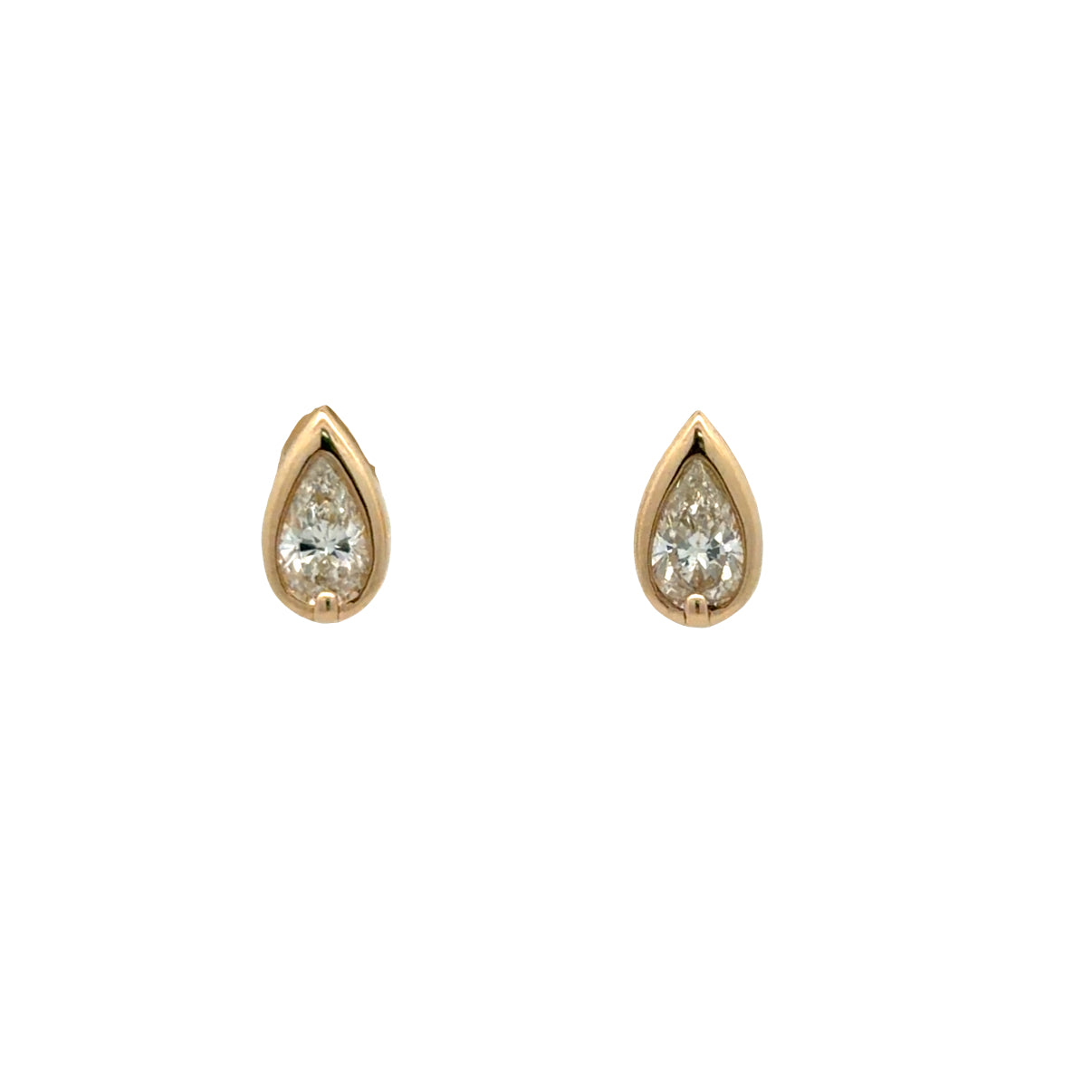 Natural Mined Pear Shaped Diamond Studs in Bold Yellow Gold Settings
