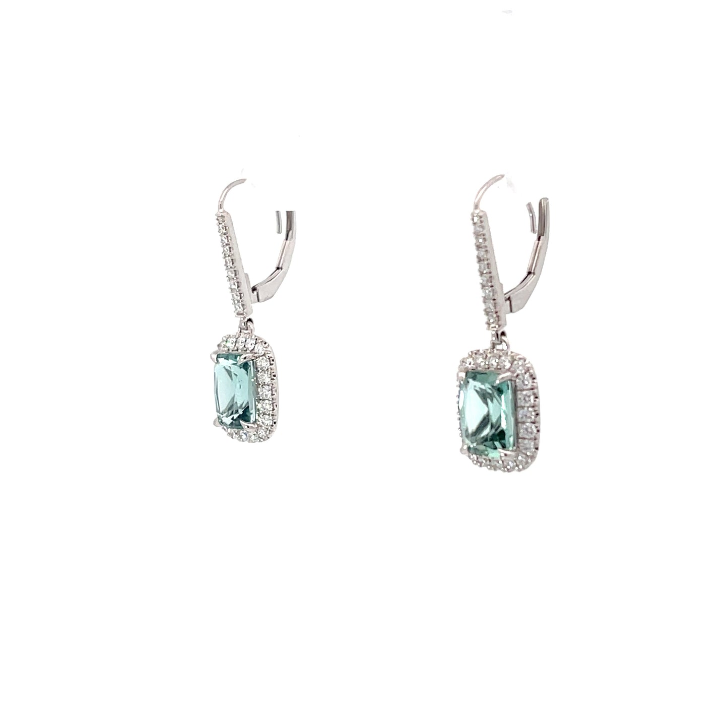 Elongated Cushion Cut Blue Tourmaline Halo Drop Earrings