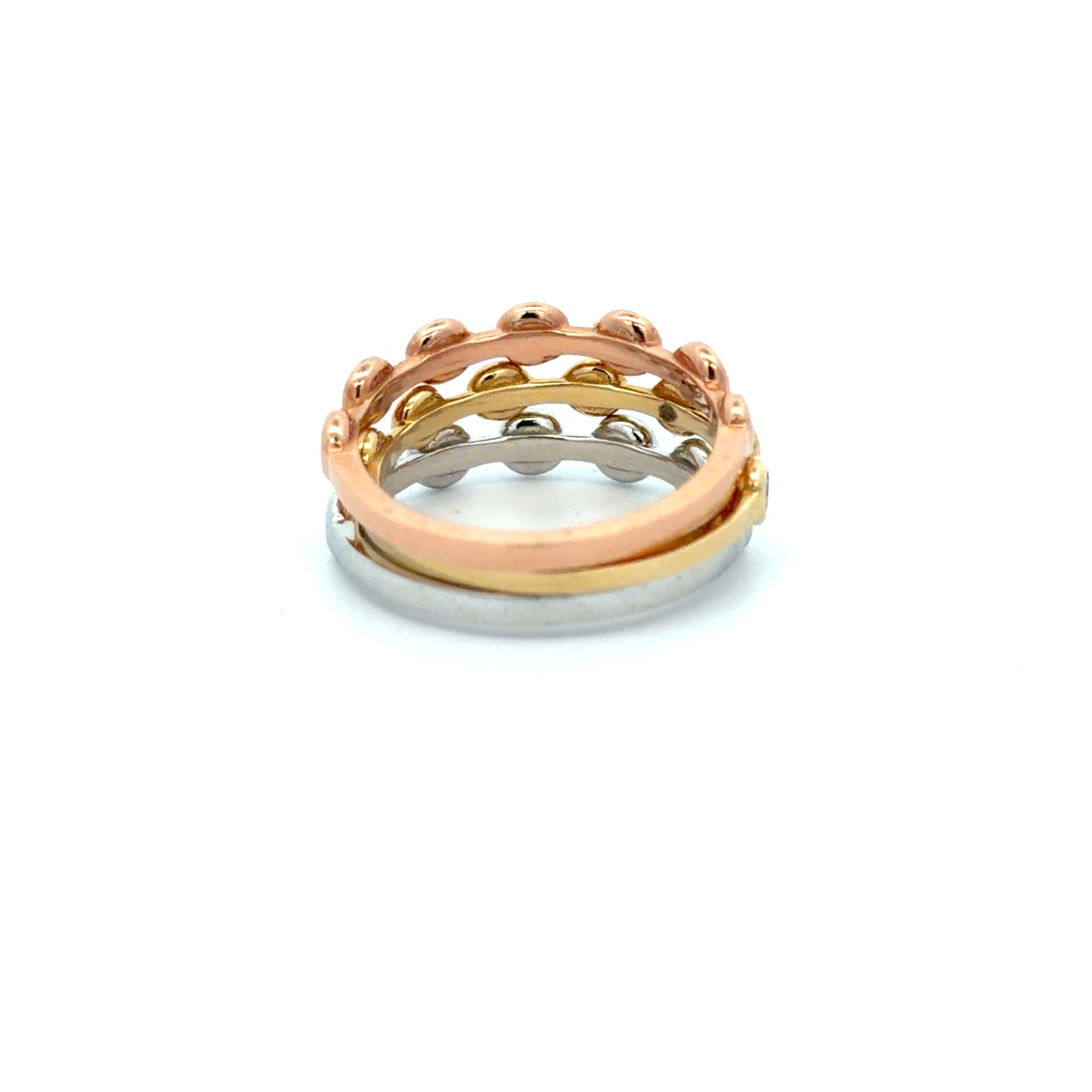Set of 3 Stacking Bands in 14kt. Gold in Tri-Color with Round Brilliant Natural Diamonds