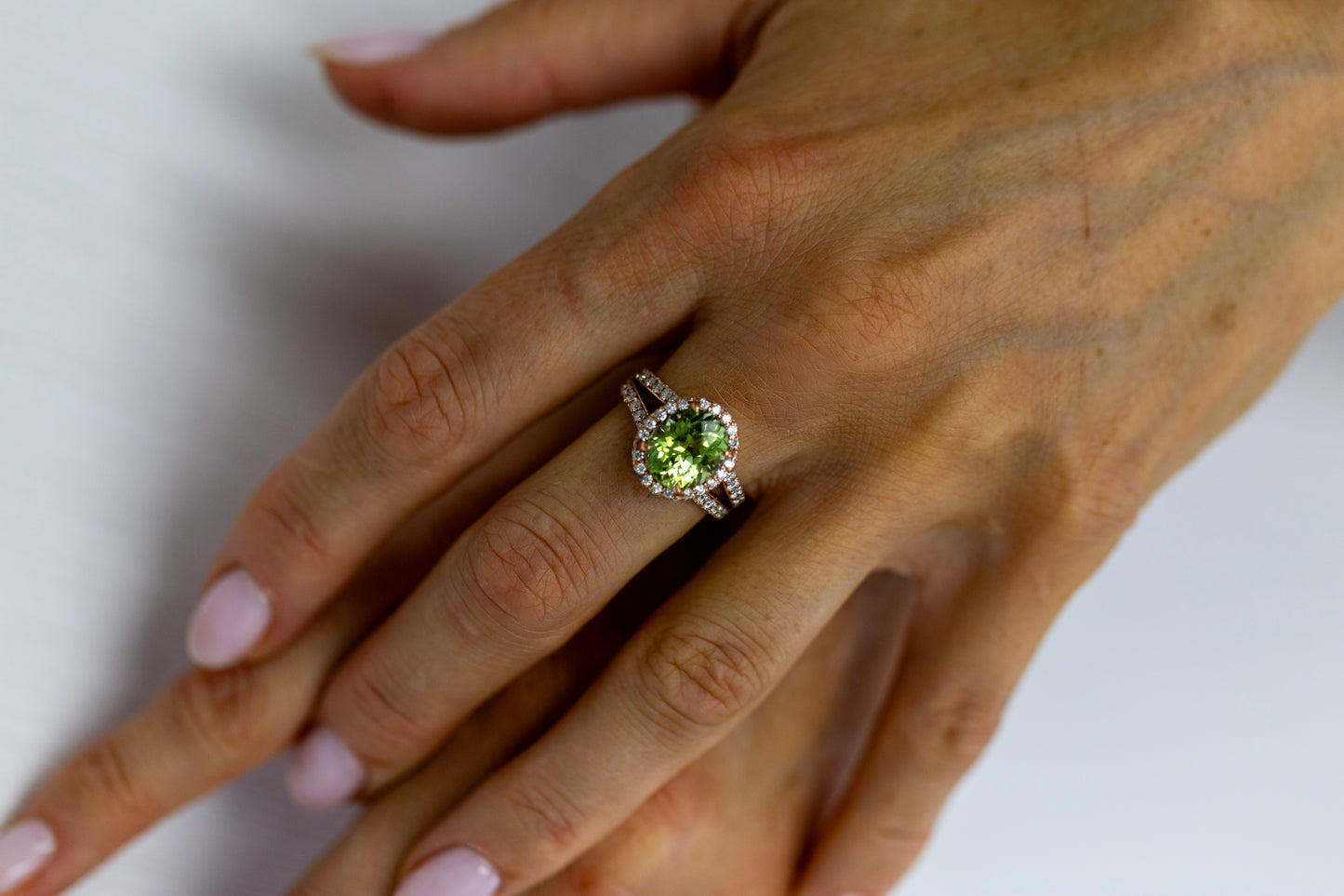 Double Halo Oval Green Tourmaline and Diamond Ring