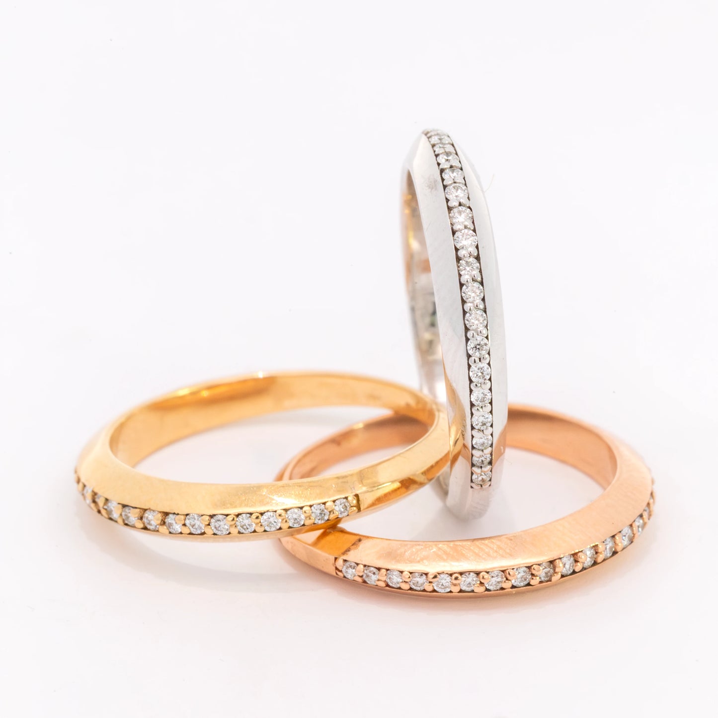 14kt Gold Diamond Domed Bands