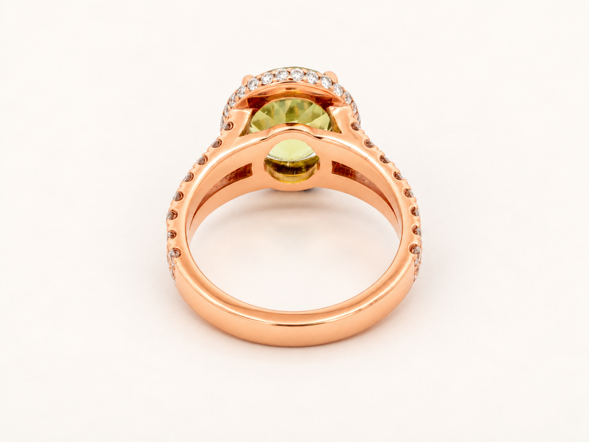 Double Halo Oval Green Tourmaline and Diamond Ring