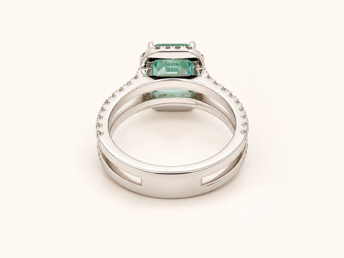 Icy Blue Tourmaline and Diamond Halo Ring in 14K White Gold