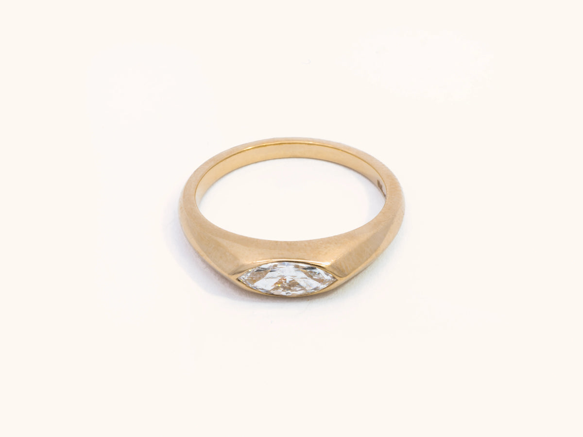 East-West Marquise Diamond Signet Ring in 14K Yellow Gold