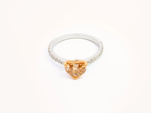 Natural Fancy Brown-Yellow Heart Diamond Ring in 18K Two-Tone Gold