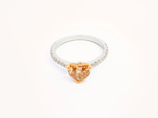 Natural Fancy Brown-Yellow Heart Diamond Ring in 18K Two-Tone Gold
