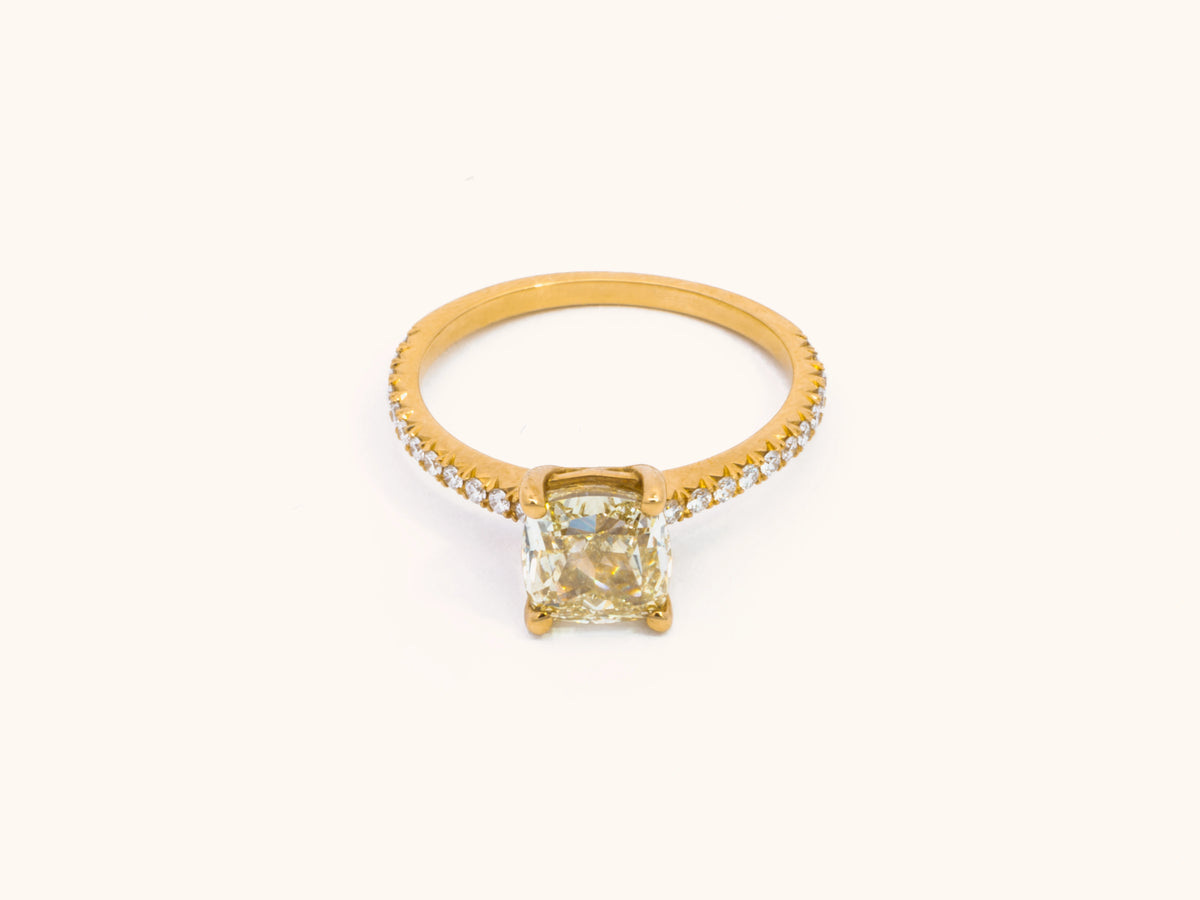 Natural Fancy Yellow Cushion Diamond Engagement Ring in 18K Yellow Gold
