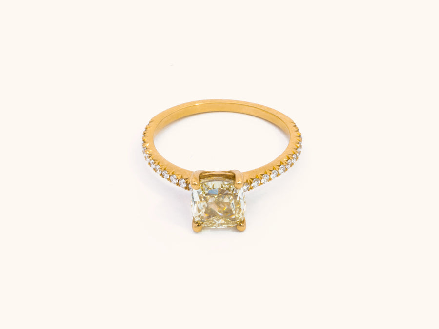 Natural Fancy Yellow Cushion Diamond Engagement Ring in 18K Yellow Gold