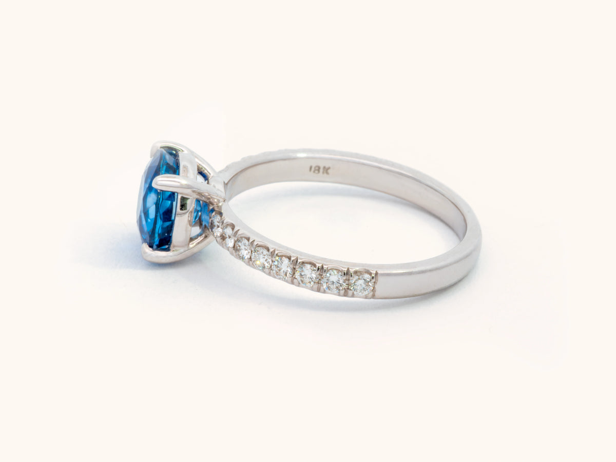 Round Blue Sapphire and Diamond Engagement Ring