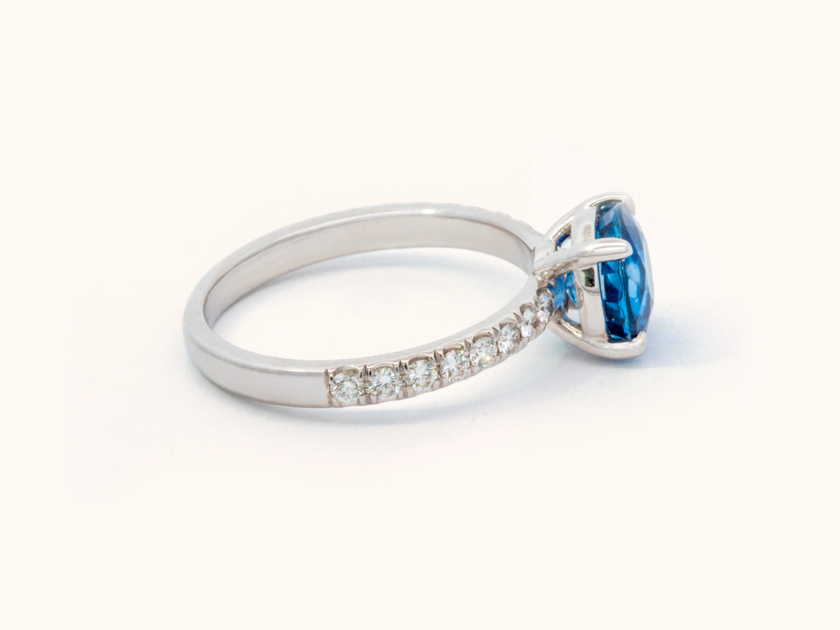 Round Blue Sapphire and Diamond Engagement Ring