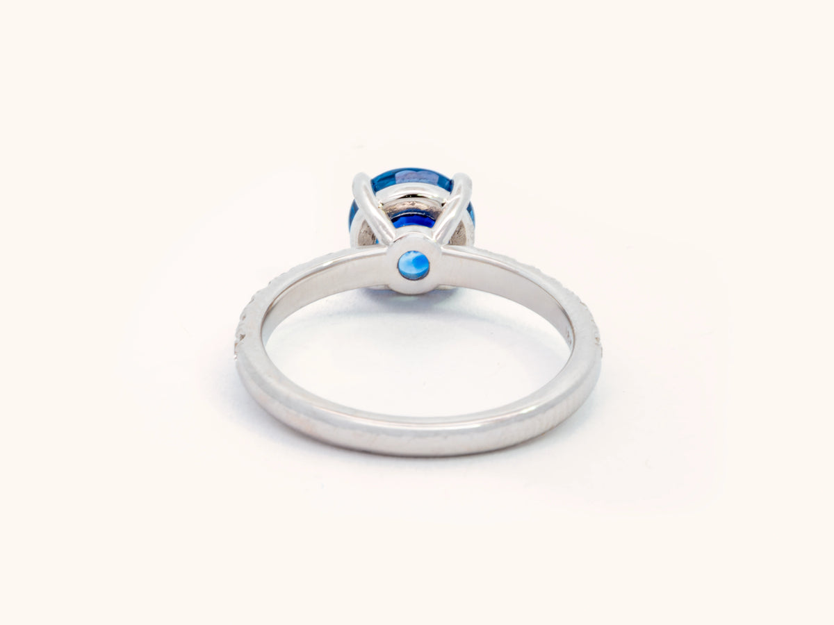 Round Blue Sapphire and Diamond Engagement Ring