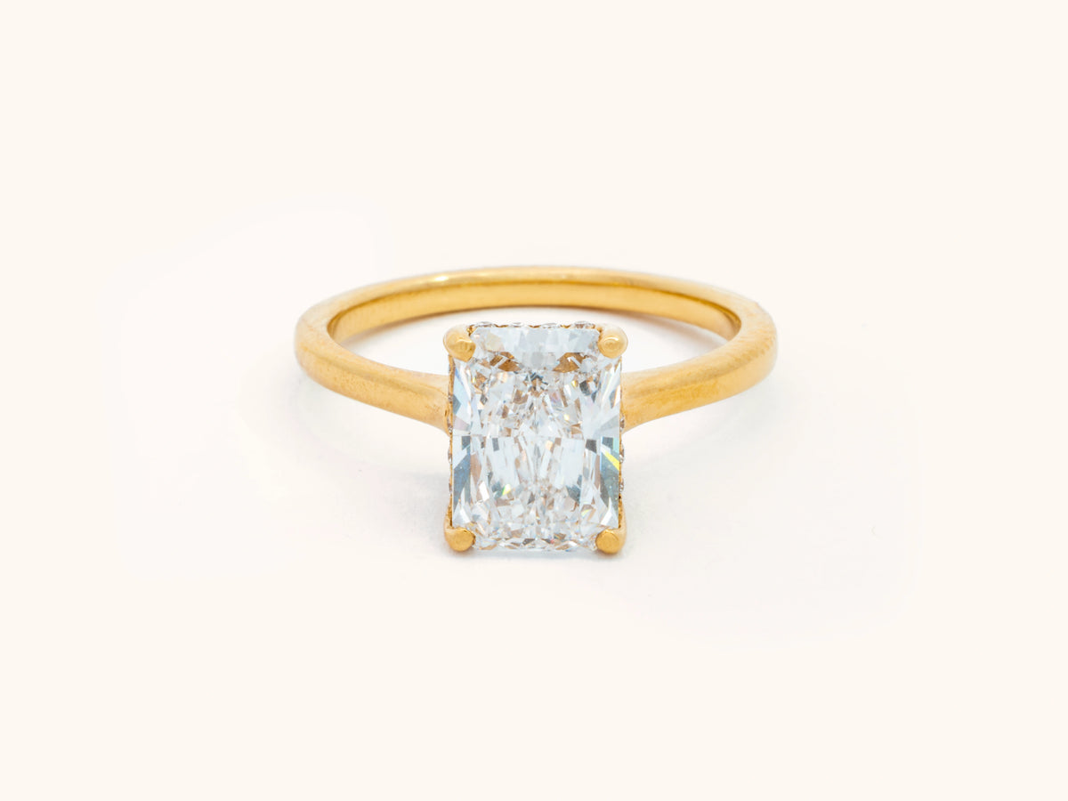Lab-Grown Radiant Diamond Hidden Halo Ring in 18K Yellow Gold