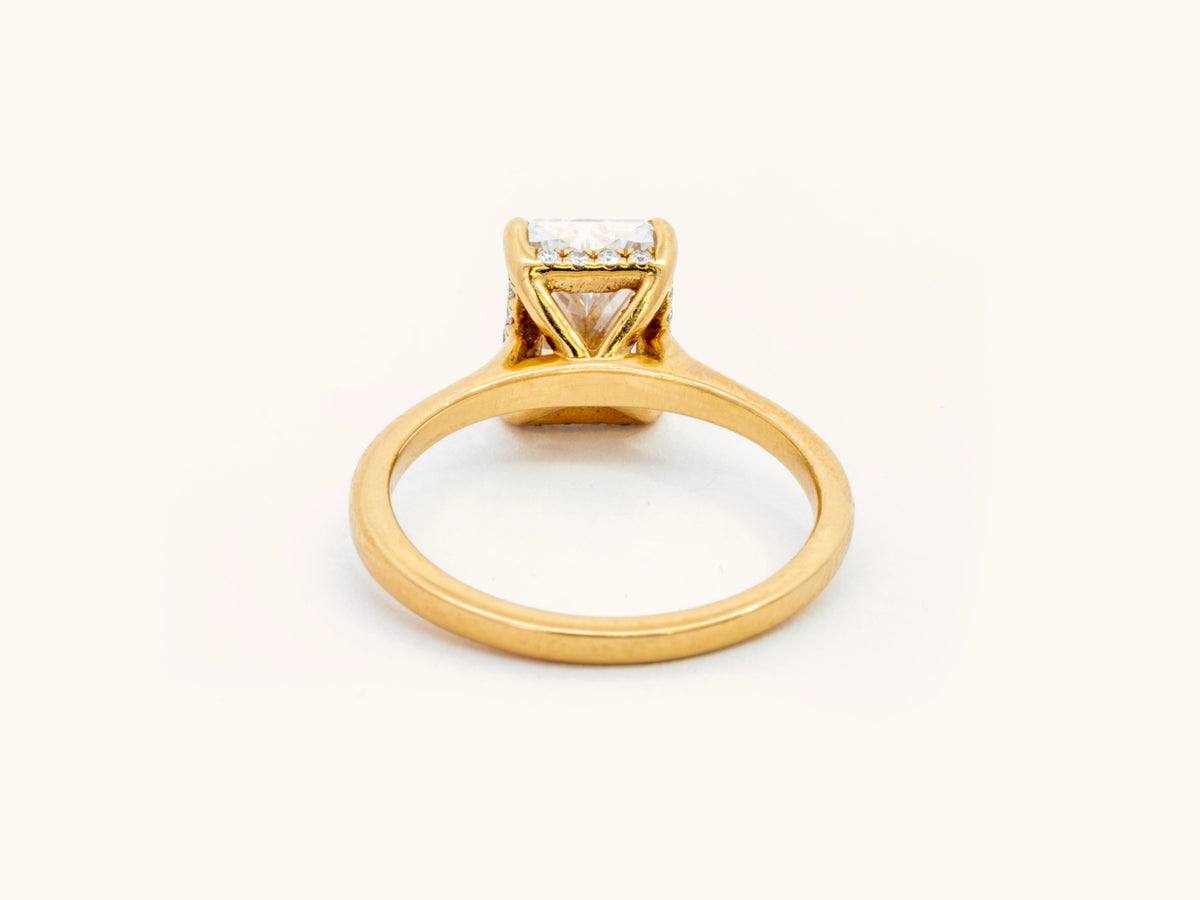 Lab-Grown Radiant Diamond Hidden Halo Ring in 18K Yellow Gold