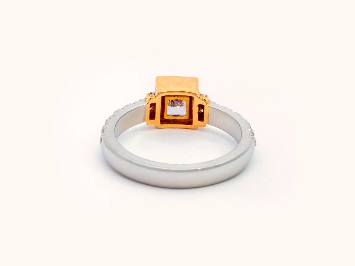 Natural Pink-Brown Princess-Cut Diamond Ring in Platinum and 18K Rose Gold